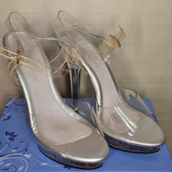 NPC BODYBUILDING HEELS, Pleaser Fabulicious LIP108 5" Clear Heels Women Size 7M - Picture 4 of 16